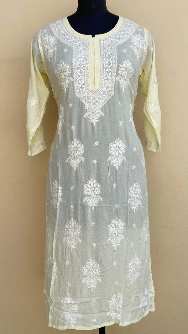 Lucknowi Chikankari Kurti Lemon Yellow Modal Cotton