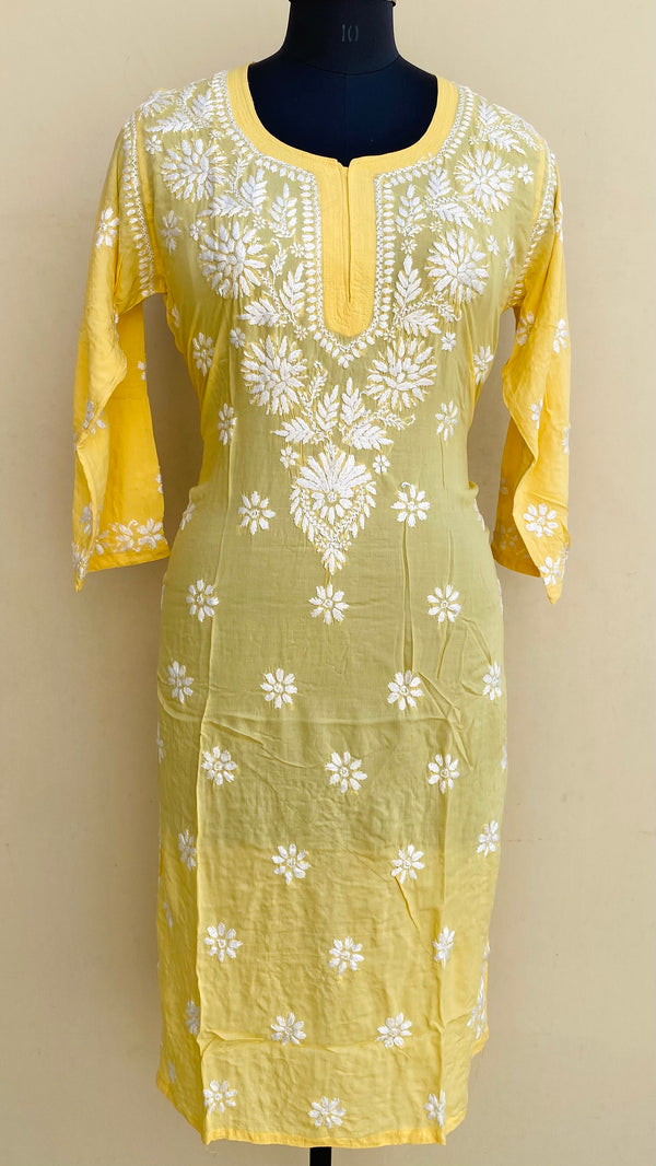 Lucknowi Chikankari Kurti Yellow Modal Cotton
