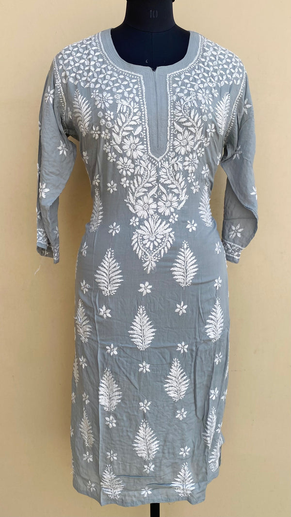 Lucknowi Chikankari Kurti Gray Modal Cotton