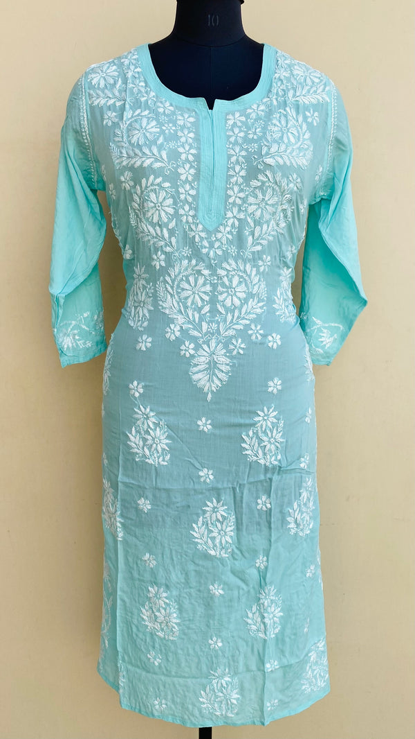 Lucknowi Chikankari Kurti Sea Green Modal Cotton