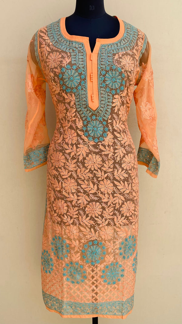 Lucknowi Chikankari Kurti Orange Georgette With Resham Work