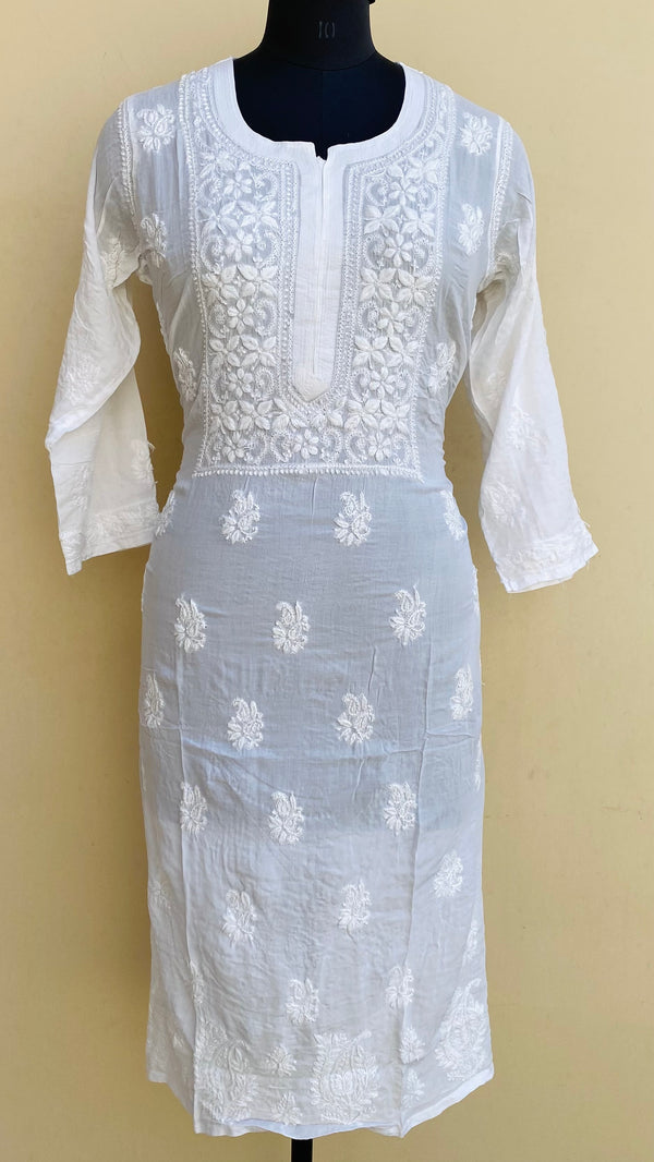 Lucknowi Chikankari Kurti White Modal Cotton