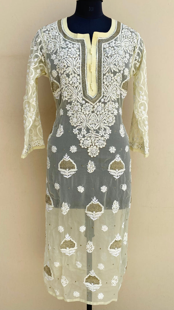 Lucknowi Chikankari Kurti Cream Georgette With Cutdana Work