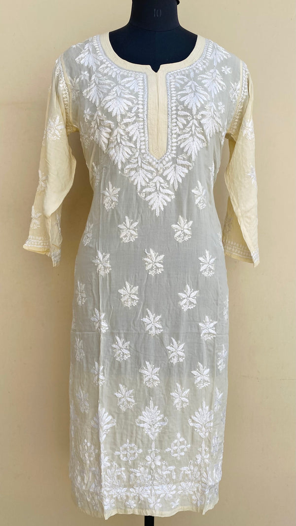 Lucknowi Chikankari Kurti Cream Modal Cotton