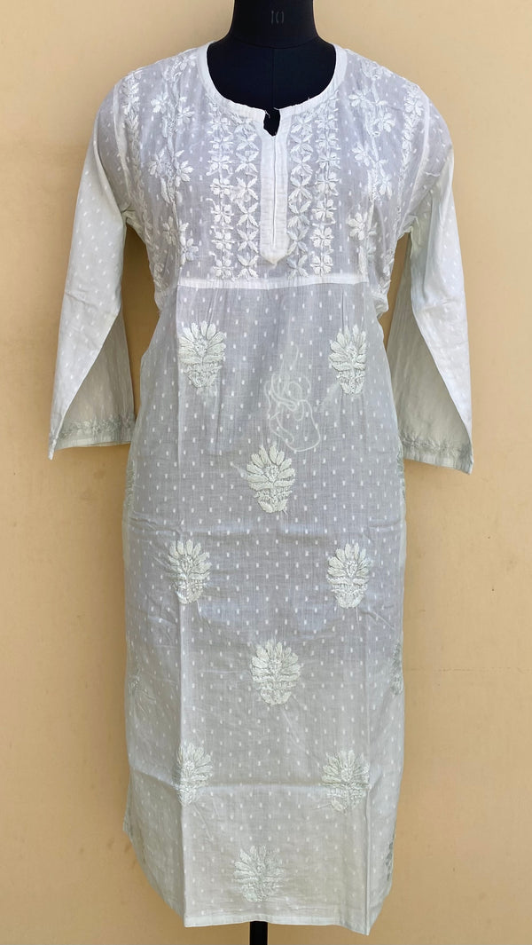 Lucknowi Chikankari Ombre Self Kurti Sea Green Mulmul Cotton With 3D Work With Pockets