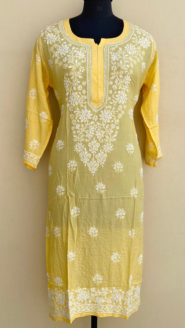 Lucknowi Chikankari Kurti Yellow Modal Cotton