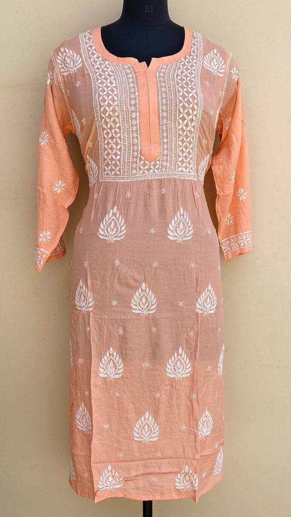 Lucknowi Chikankari Kurti Peach Modal Cotton
