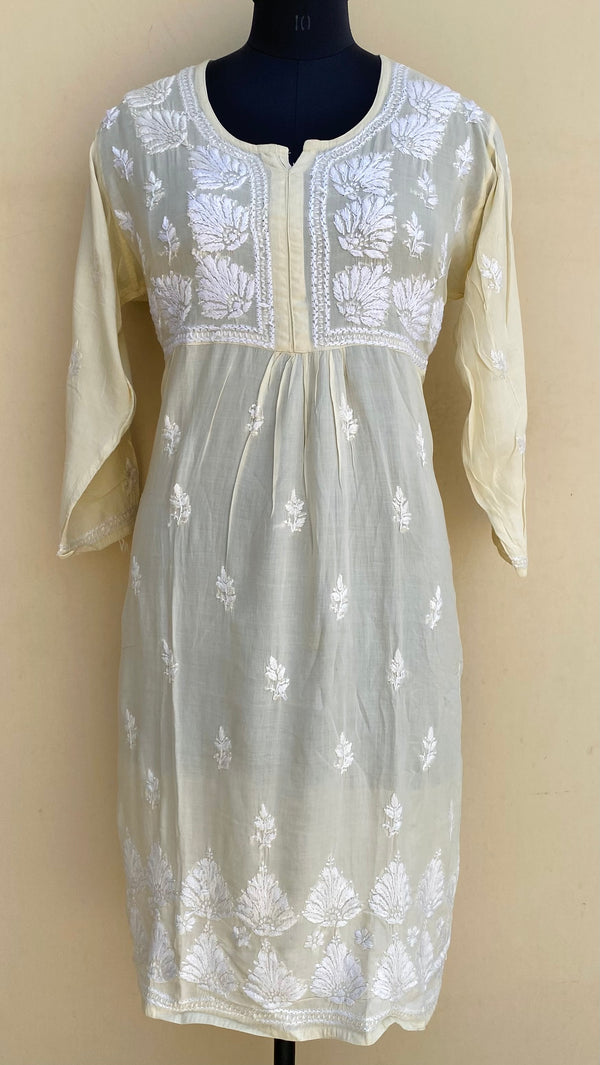 Lucknowi Chikankari Kurti Cream Modal Cotton With Pockets