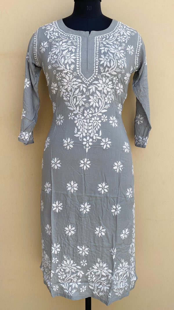 Lucknowi Chikankari Kurti Gray Modal Cotton