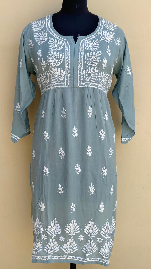 Lucknowi Chikankri Kurti Gray Modal Cotton With Pocket