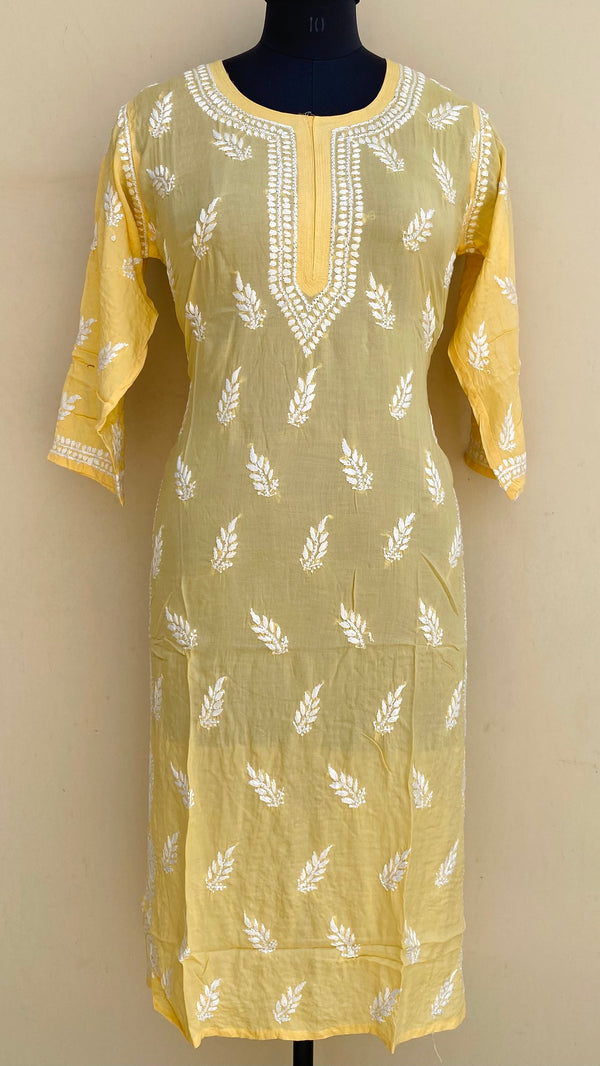 Lucknowi Chikankari Kurti Yellow Modal Cotton