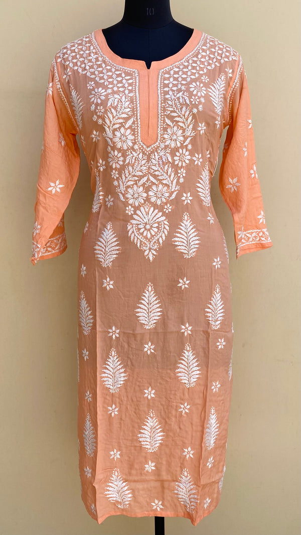 Lucknowi Chikankari Kurti Peach Modal Cotton