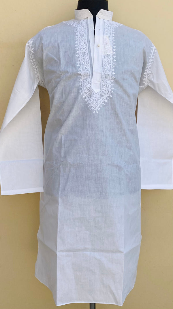 Lucknowi Chikankari Men’s Kurta White Cotton With Jali Work