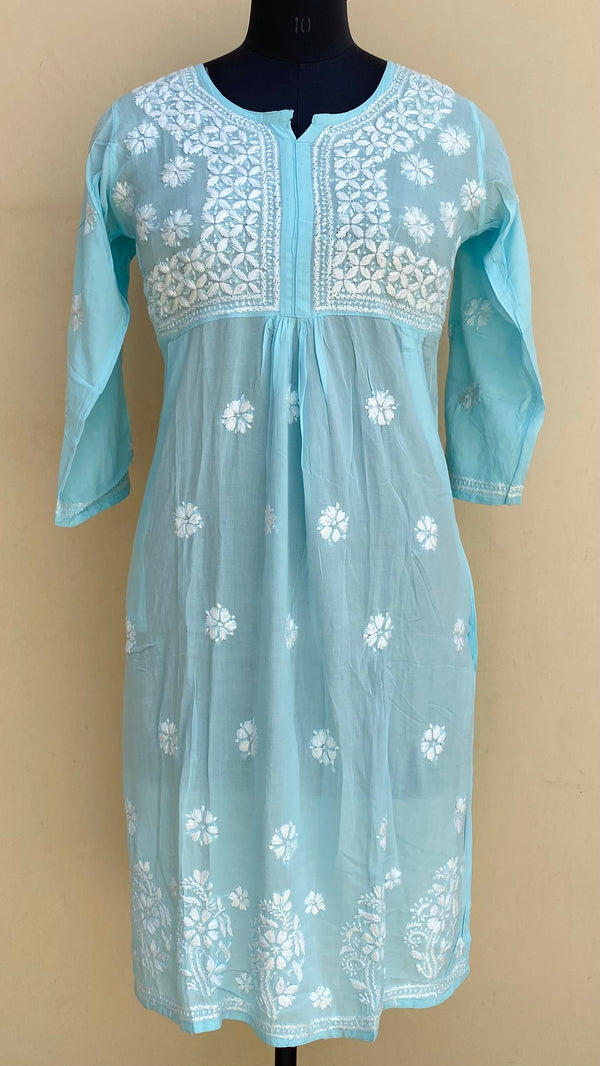 Lucknowi Chikankari Kurti Blue Modal Cotton With Pockets