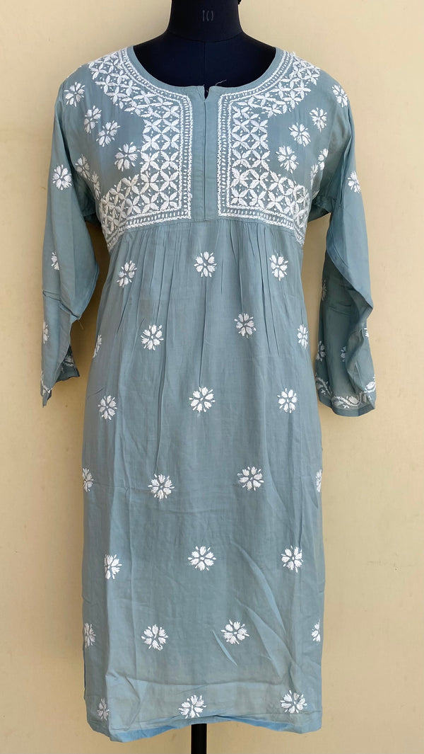 Lucknowi Chikankari Kurti Gray Modal Cotton With Pocket