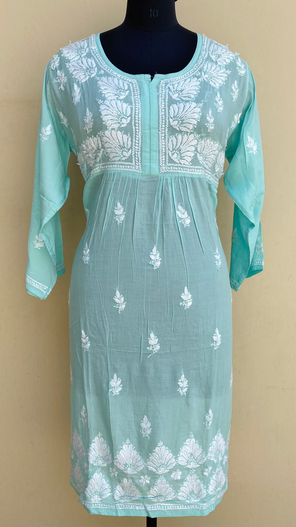 Lucknowi Chikankari Kurti See Green Modal Cotton With Pockets