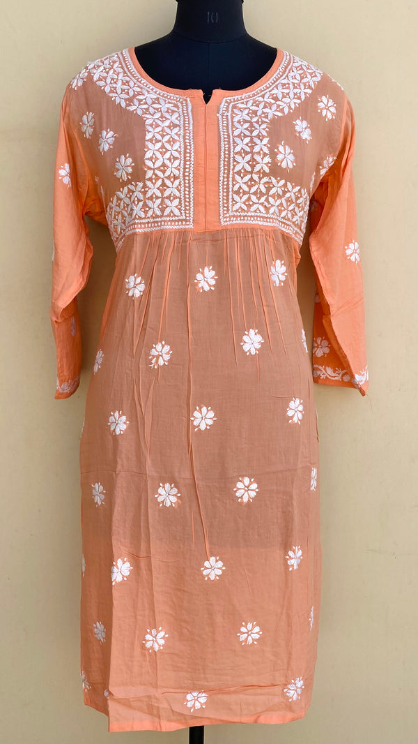 Lucknowi Chikankari Kurti Peach Modal Cotton With Pocket