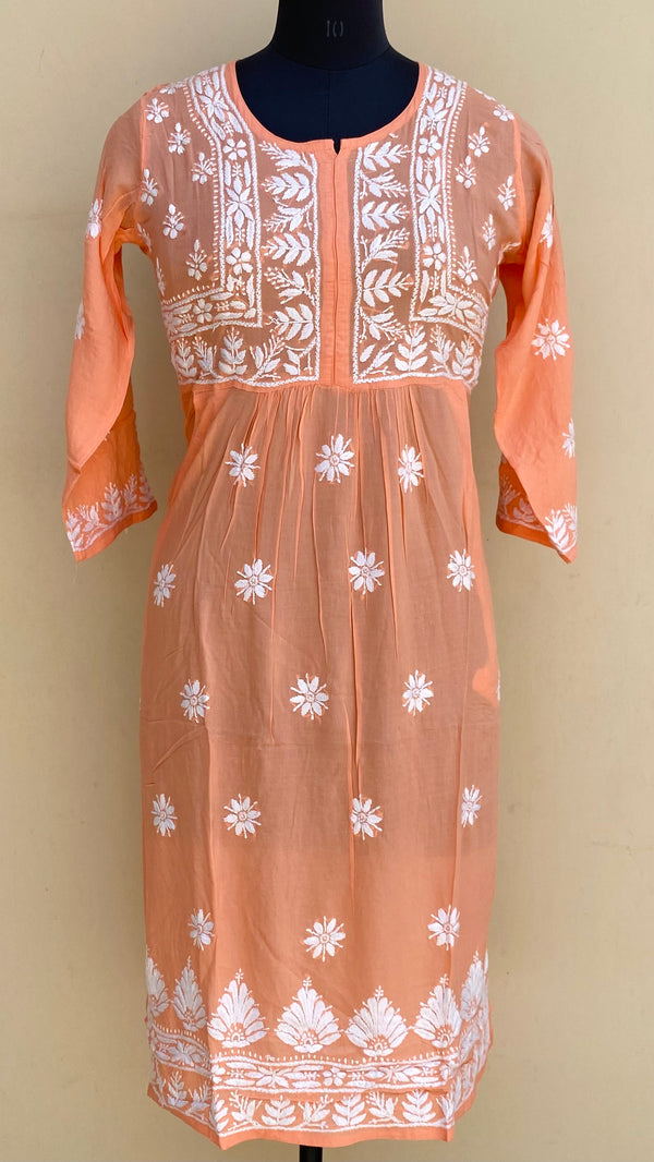 Lucknowi Chikankari Kurti Peach Modal Cotton With Pockets