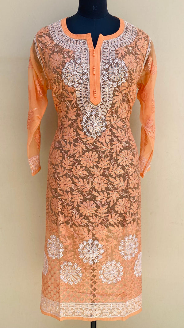 Lucknowi Chikankari Kurti Orange Georgette With Resham Work