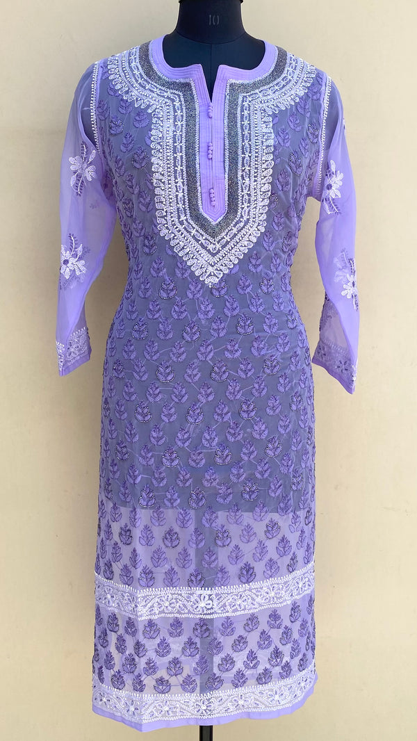 Lucknowi Chikankari Kurti Purple Georgette With Cutdana Work