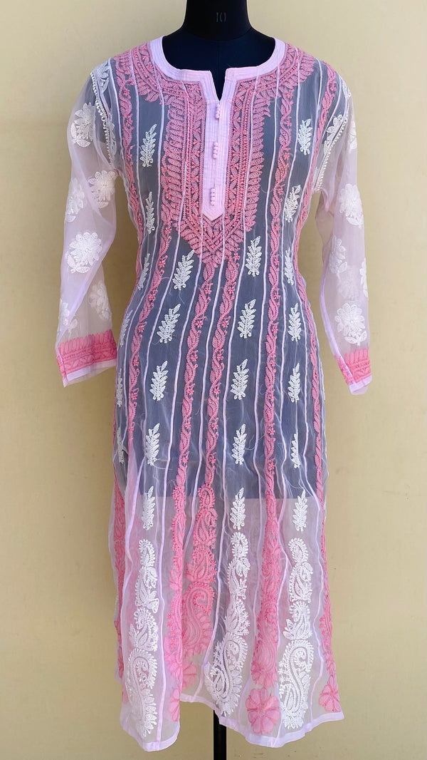 Lucknowi Chikankari Anarkali Kurti Pink Georgette