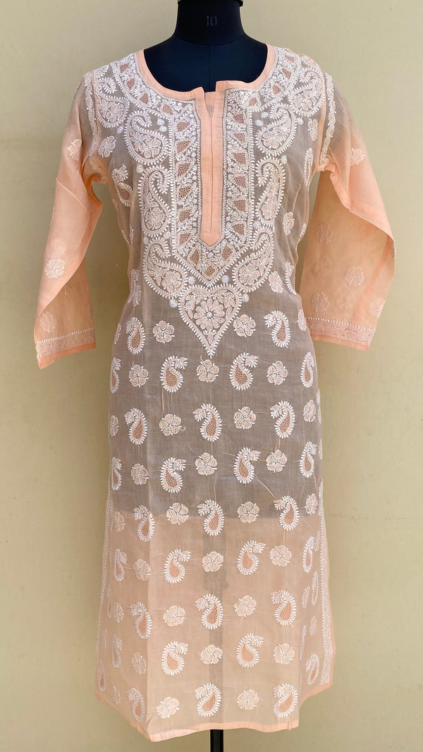 Lucknowi Chikankari Kurti Peach Cotton With Jaali Work