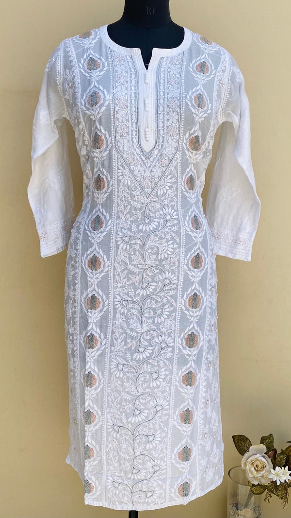 Lucknowi Chikankari Kurti White Muslin Cotton With Cutdana Work