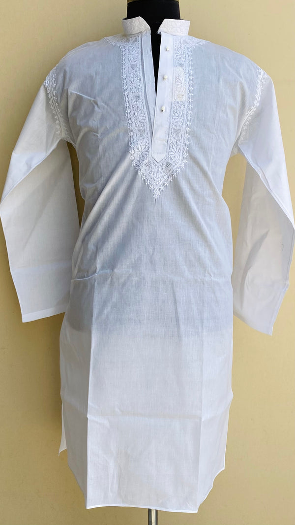 Lucknowi Chikankari Men’s Kurta White Cotton With Jaali Work