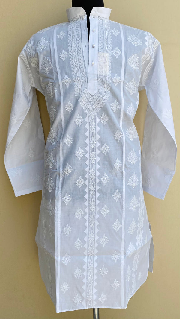 Lucknowi Chikankari Men’s Kurta White Cotton With Applique Work