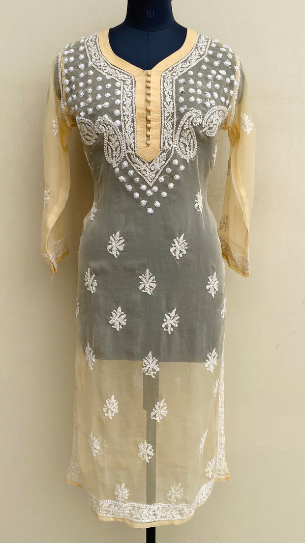 Lucknowi Chikankari Kurti Beige Georgette