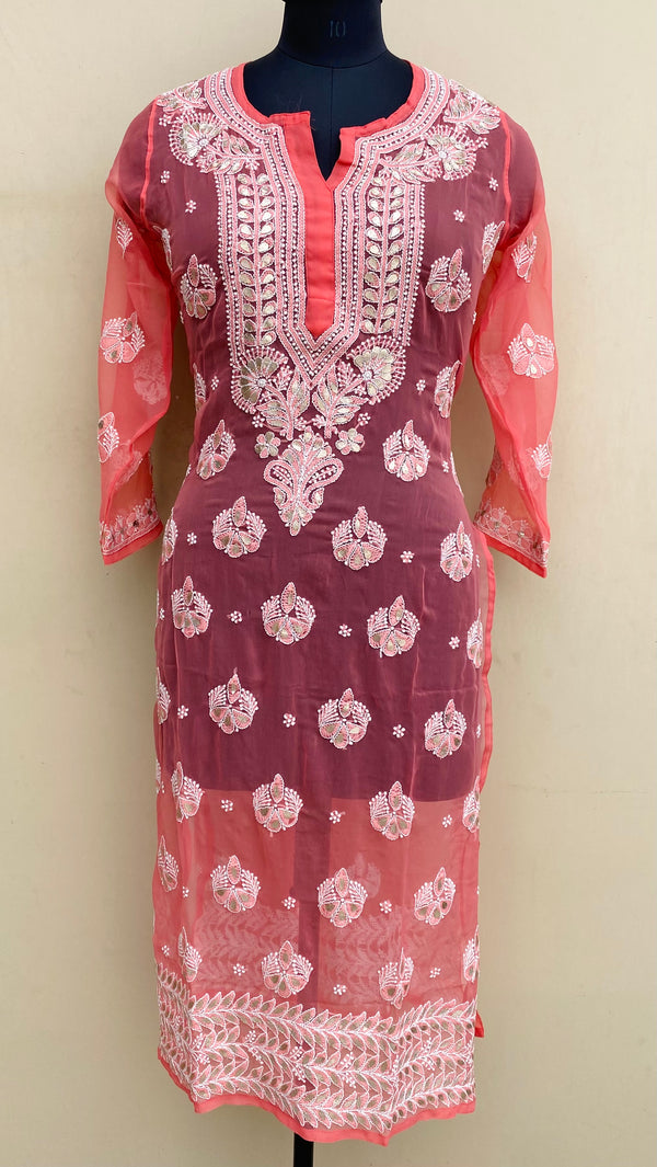 Lucknowi Chikankari Kurti Gajri Georgette With Gotta Patti Work