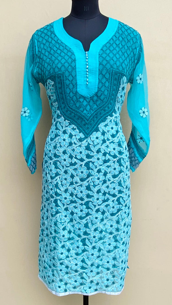 Lucknowi Chikankari Kurti Sae Green Georgette