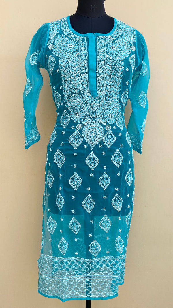 Lucknowi Chikankari Kurti Blue Georgette