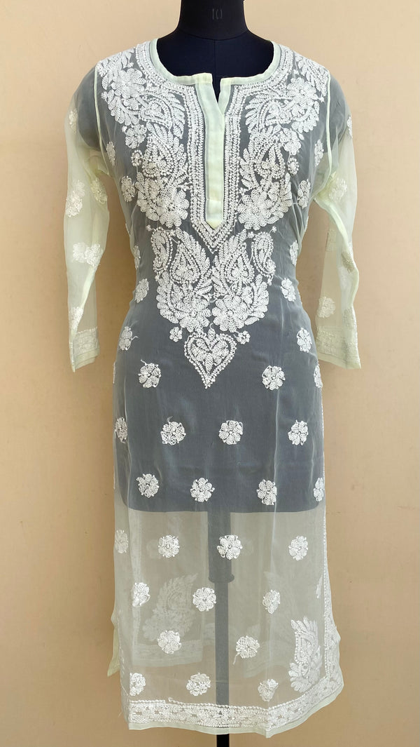 Lucknowi Chikankari Kurti Lemon Yellow Georgette