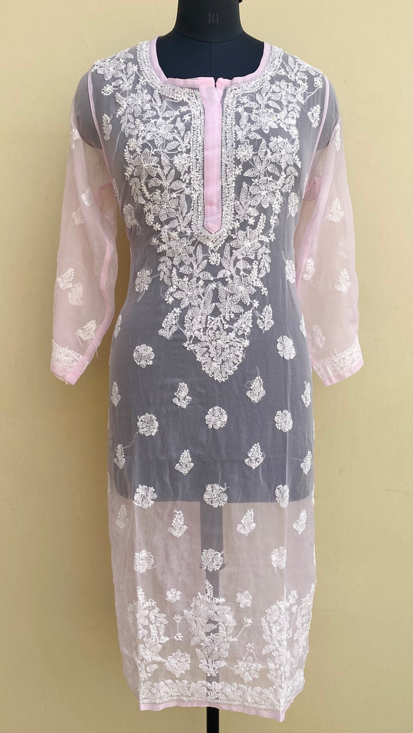 Lucknowi Chikankari Kurti Pink Georgette