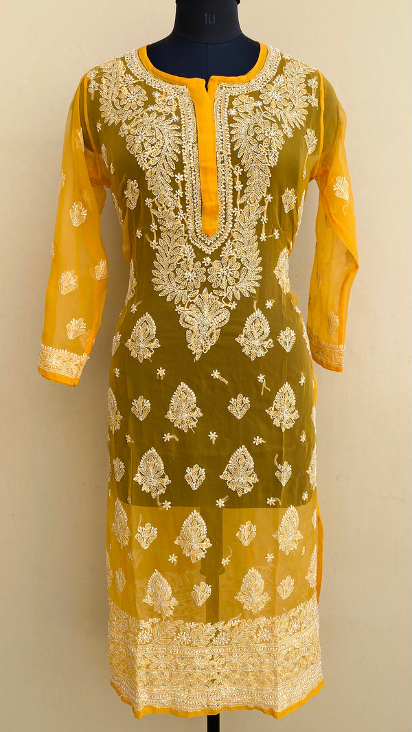 Lucknowi Chikankari Kurti Mustard Georgette