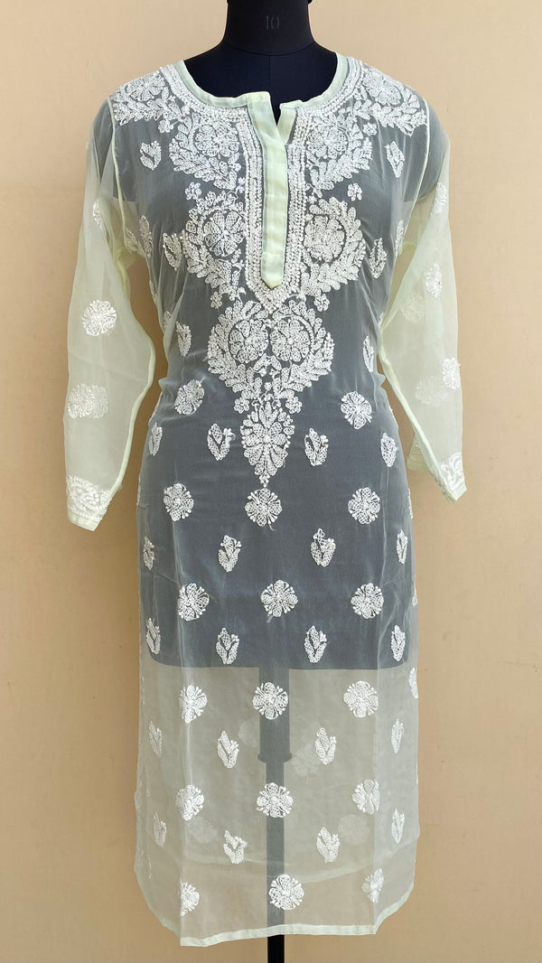 Lucknowi Chikankari Kurti Lemon Yellow Georgette