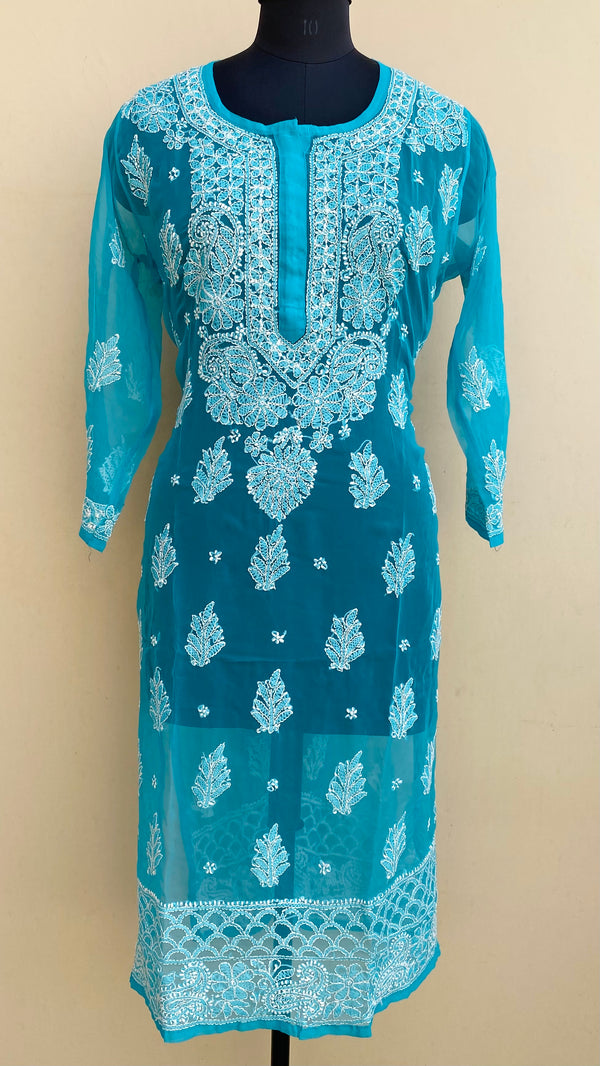 Lucknowi Chikankari Kurti Blue Georgette