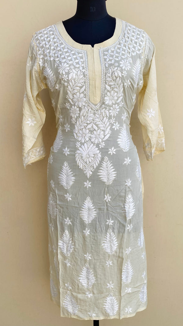 Lucknowi Chikankari Kurti Cream Modal Cotton