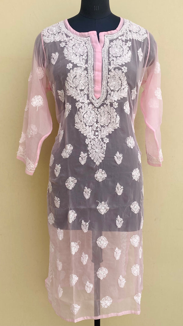 Lucknowi Chikankari Kurti Pink Georgette