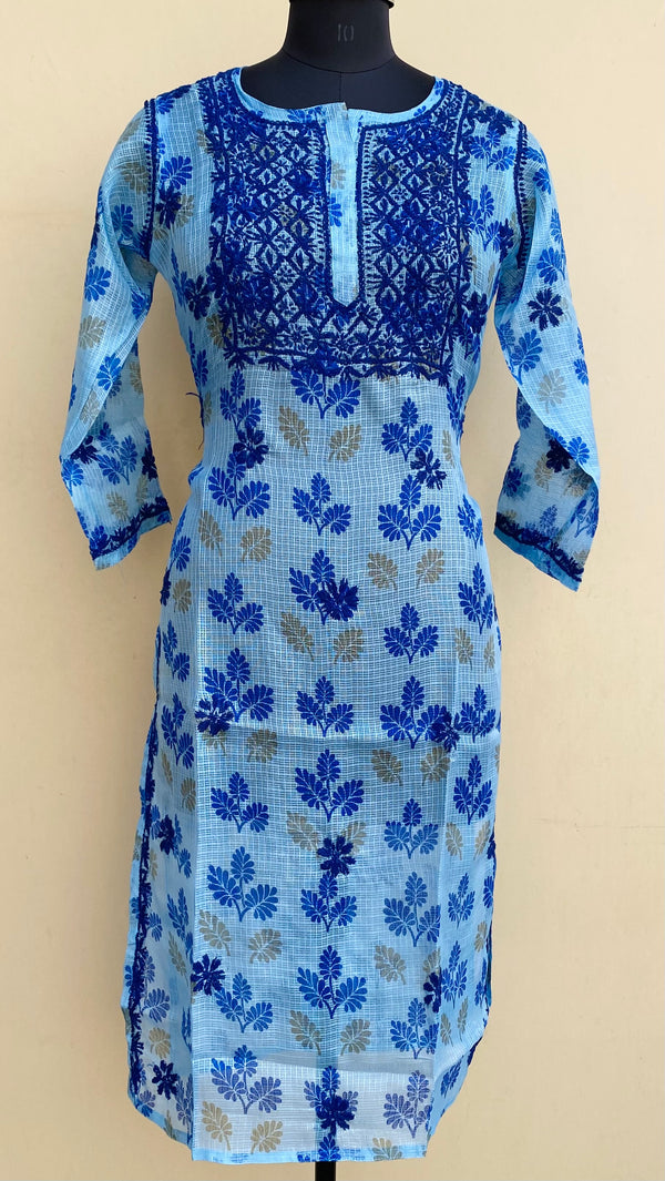 Lucknowi Chikankari Printed Kurti Blue Kota