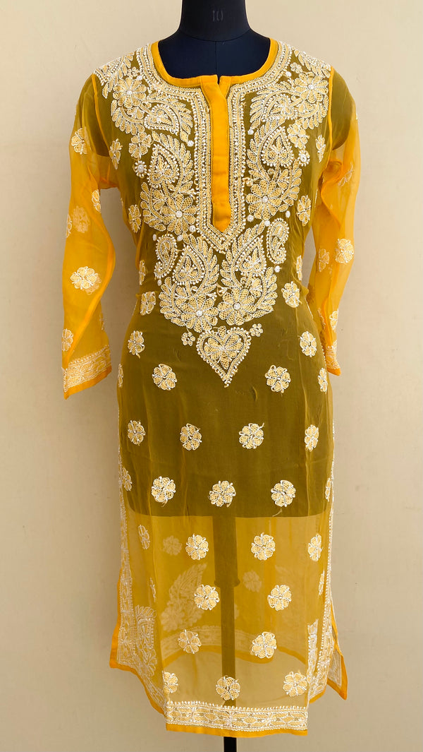 Lucknowi Chikankari Kurti Mustard Georgette