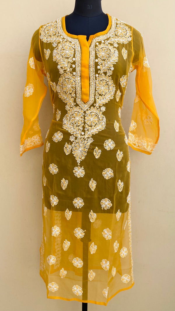 Lucknowi Chikankari Kurti Mustard Georgette