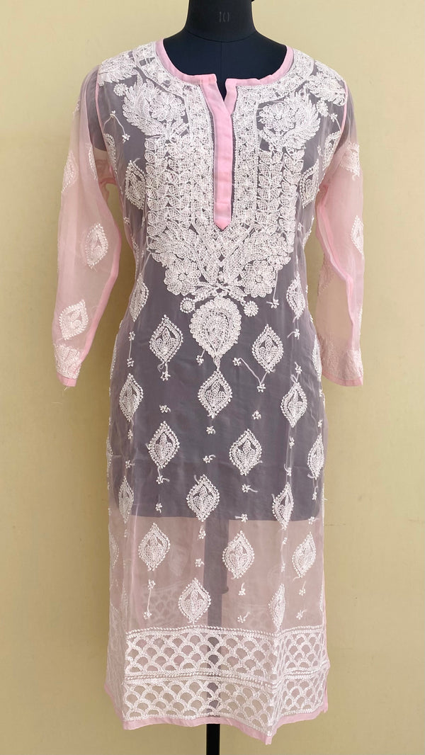 Lucknowi Chikankari Kurti Pink Georgette