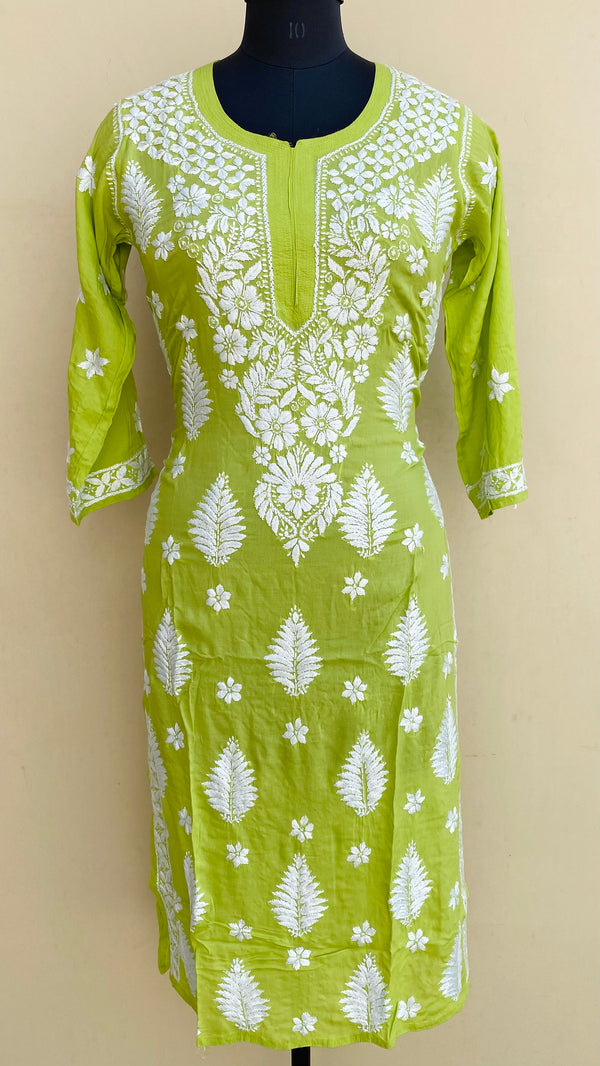 Lucknowi Chikankari Kurti Parrot Green Modal Cotton