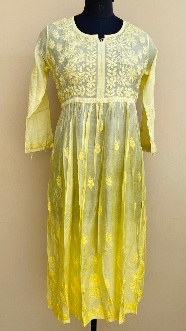 Lucknowi Chikankari Nyra Ombre Self Kurti  Yellow Mal Chanderi With 3D Work