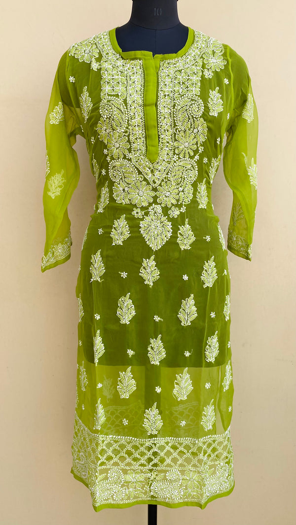 Lucknowi Chikankari Kurti Mehandi Green Georgette