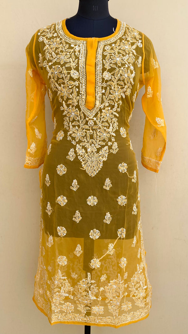 Lucknowi Chikankari Kurti Mustard Georgette