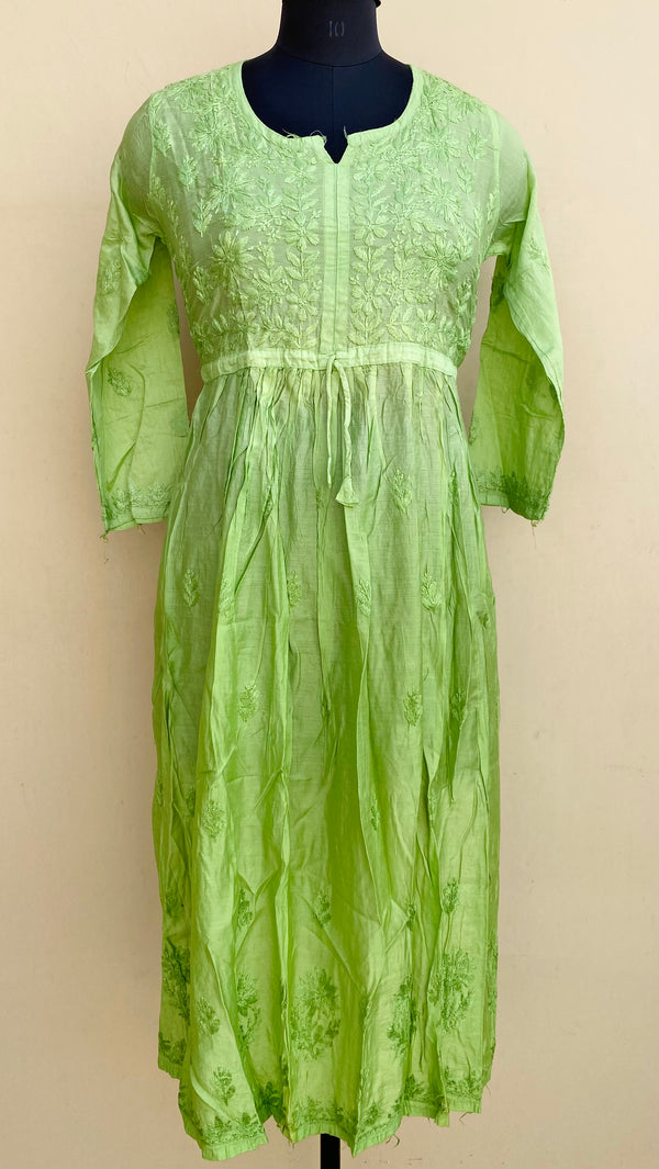 Lucknowi Chikankari Nyra Ombre Self Kurti Green Mal Chanderi With 3D Work