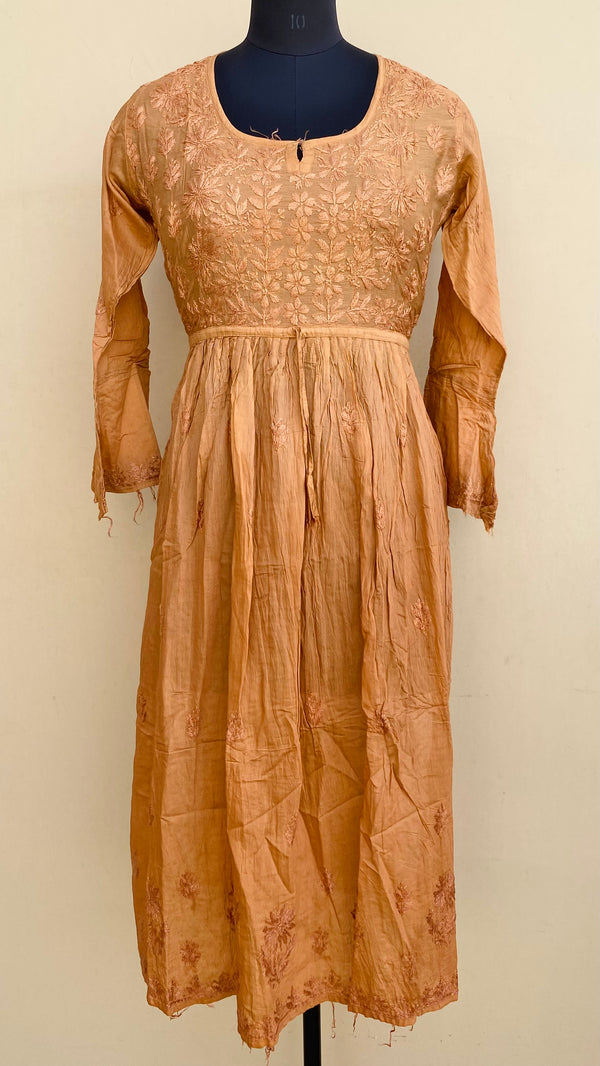 Lucknowi Chikankari Nyra Ombre Self Kurti Rust Mal Chanderi With 3D Work